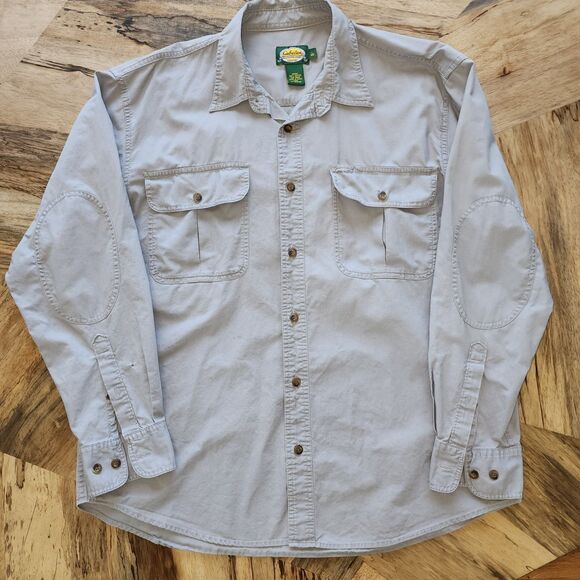 Cabela's Long Sleeve Button Up Light Grey Shirt Sz L - Picture 1 of 7